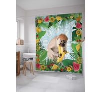 Штора (занавеска) для ванной JoyArty "Макака и банан" из сатена, 180х200 см с крючками, sc_7474