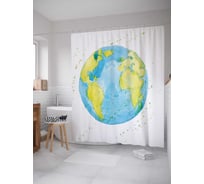 Штора (занавеска) для ванной JoyArty "Нарисованная планета" из сатена, 180х200 см с крючками, sc_37998