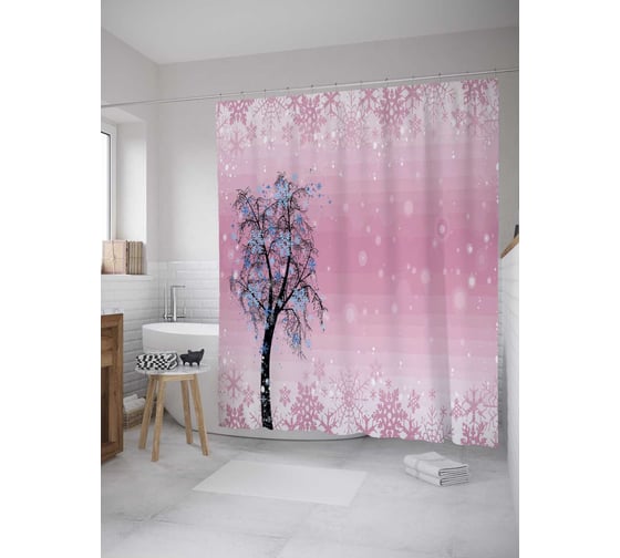 Штора (занавеска) для ванной JoyArty "Зимнее цветение" из сатена, 180х200 см с крючками, sc_35513 1