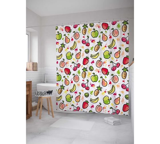 Штора (занавеска) для ванной JoyArty "Фруктовый иммунитет" из сатена, 180х200 см с крючками, sc_47766 1