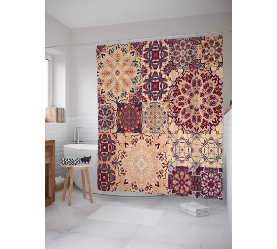 Штора (занавеска) для ванной JoyArty "Разнообразие салфеток" из сатена, 180х200 см с крючками, sc_37373 1