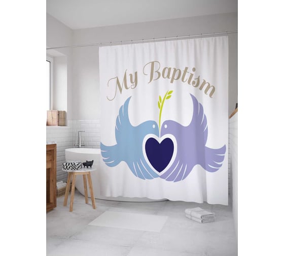 Штора (занавеска) для ванной JoyArty "Мое крещение" из сатена, 180х200 см с крючками, sc_9594 1
