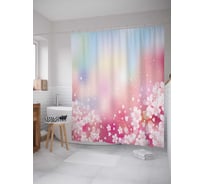 Штора (занавеска) для ванной JoyArty "Цветочное сияние" из сатена, 180х200 см с крючками, sc_37335