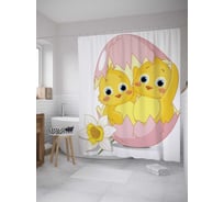 Штора (занавеска) для ванной JoyArty "Молодые цыплята" из сатена, 180х200 см с крючками, sc_8509