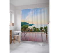 Штора (занавеска) для ванной JoyArty "Терраса над городком" из сатена, 180х200 см с крючками, sc_34924