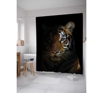 Штора (занавеска) для ванной JoyArty "Тигр в тени" из сатена, 180х200 см с крючками, sc_38683