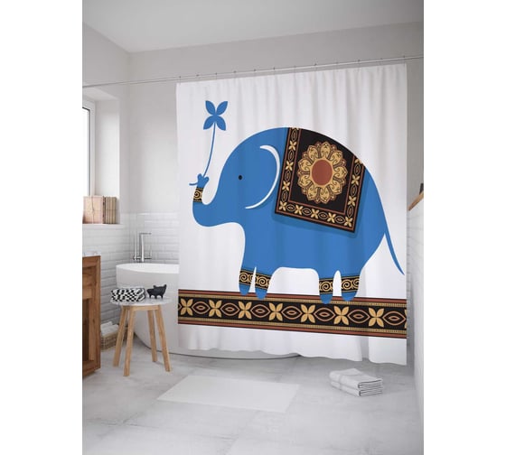 Штора (занавеска) для ванной JoyArty "Слон с ковром" из сатена, 180х200 см с крючками, sc_9544
