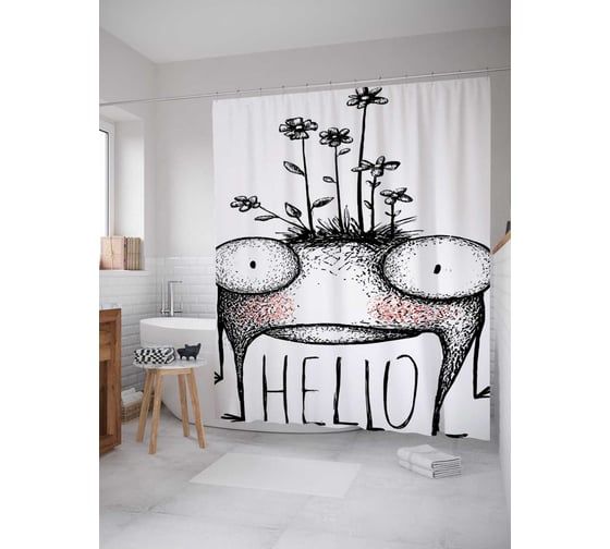 Штора (занавеска) для ванной JoyArty "Чудовище с цветами" из сатена, 180х200 см с крючками, sc_37218 1