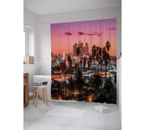Штора (занавеска) для ванной JoyArty "Вечерний мегаполис" из сатена, 180х200 см с крючками, sc_36784