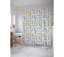 Штора (занавеска) для ванной JoyArty "Яблочный алфавит" из сатена, 180х200 см с крючками, sc_73492
