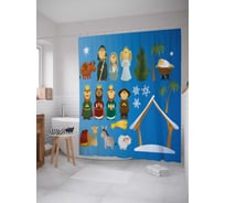 Штора (занавеска) для ванной JoyArty "Персонажи рождественского Вердепа" из сатена, 180х200 см с крючками, sc_7482