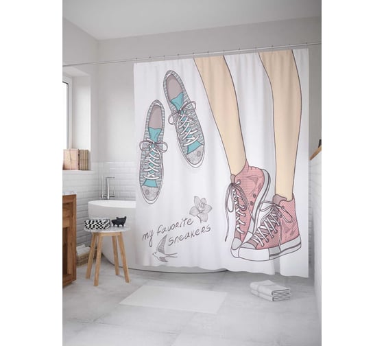 Штора (занавеска) для ванной JoyArty "Мои любимые кроссовки" из сатена, 180х200 см с крючками, sc_37299 1