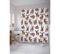 Штора (занавеска) для ванной JoyArty "Оленье настроение" из сатена, 180х200 см с крючками, sc_9561