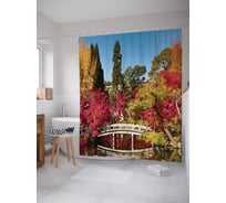 Штора (занавеска) для ванной JoyArty "Мостик в осеннем саду" из сатена, 180х200 см с крючками, sc_6518
