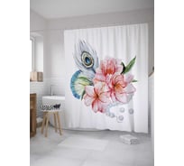 Штора (занавеска) для ванной JoyArty "Цветы с пером" из сатена, 180х200 см с крючками, sc_35857