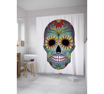 Штора (занавеска) для ванной JoyArty "Череп на день мертвых" из сатена, 180х200 см с крючками, sc_35942