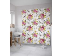 Штора (занавеска) для ванной JoyArty "Букеты и бабочки" из сатена, 180х200 см с крючками, sc_35862