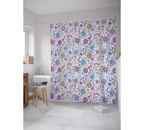 Штора (занавеска) для ванной JoyArty "Цветы дудл" из сатена, 180х200 см с крючками, sc_38062