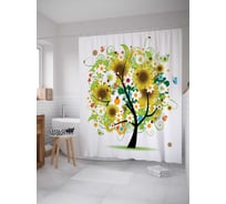 Штора (занавеска) для ванной JoyArty "Подсолнечное дерево" из сатена, 180х200 см с крючками, sc_9858