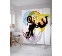 Штора (занавеска) для ванной JoyArty "Трюк с мотоциклом" из сатена, 180х200 см с крючками, sc_7731