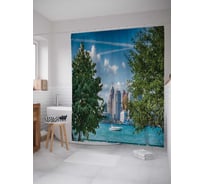 Штора (занавеска) для ванной JoyArty "Детройт сквозь деревья" из сатена, 180х200 см с крючками, sc_38097