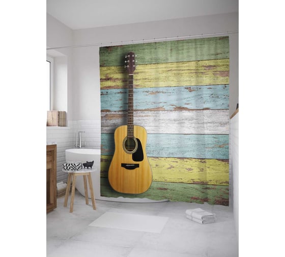 Штора (занавеска) для ванной JoyArty "Гитара на досках" из сатена, 180х200 см с крючками, sc_36556 1