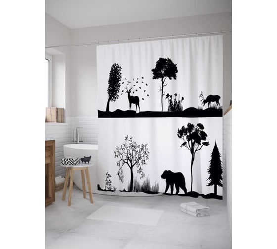 Штора (занавеска) для ванной JoyArty "Горизонты природы" из сатена, 180х200 см с крючками, sc_35753