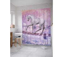 Штора (занавеска) для ванной JoyArty "Мост единорога" из сатена, 180х200 см с крючками, sc_7283