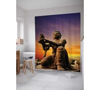 Штора (занавеска) для ванной JoyArty "Будда в лучах заката" из сатена, 180х200 см с крючками, sc_9942