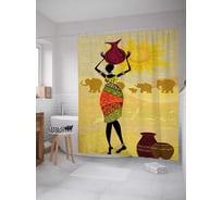Штора (занавеска) для ванной JoyArty "Африканка с кувшином" из сатена, 180х200 см с крючками, sc_36750