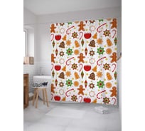 Штора (занавеска) для ванной JoyArty "Сладости под елочку" из сатена, 180х200 см с крючками, sc_38337