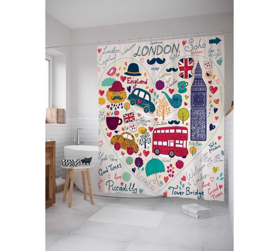 Штора (занавеска) для ванной JoyArty "С любовью из Лондона" из сатена, 180х200 см с крючками, sc_9417 1
