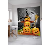 Штора (занавеска) для ванной JoyArty "Семейство тыквенных фонарей" из сатена, 180х200 см с крючками, sc_36715