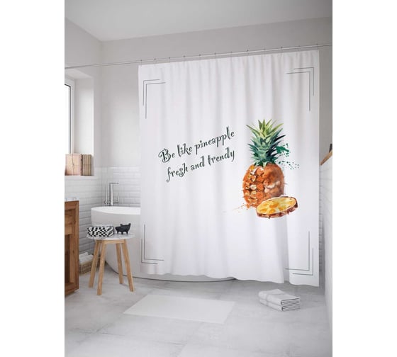 Штора (занавеска) для ванной JoyArty "Свежесть ананаса" из сатена, 180х200 см sc_378496 1