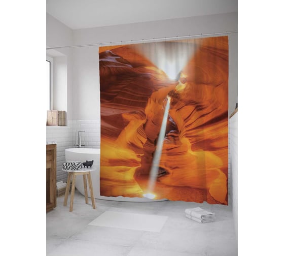 Штора (занавеска) для ванной JoyArty "Солнечный луч в каньоне Антилопы" из сатена, 180х200 см с крючками, sc_8912 1