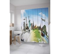 Штора (занавеска) для ванной JoyArty "Путешествие вокруг света" из сатена, 180х200 см с крючками, sc_9049