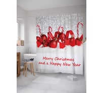 Штора (занавеска) для ванной JoyArty "Рождество на снегу" из сатена, 180х200 см с крючками, sc_6931