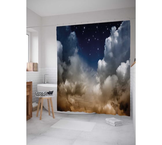 Штора (занавеска) для ванной JoyArty "Грозовая ночь" из сатена, 180х200 см с крючками, sc_35650 1