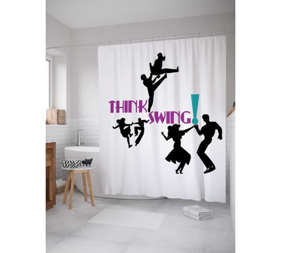 Штора (занавеска) для ванной JoyArty "Танцуем свинг" из сатена, 180х200 см с крючками, sc_9680 1