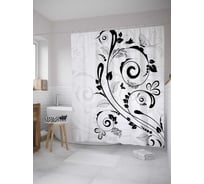 Штора (занавеска) для ванной JoyArty "Цветочный вензель" из сатена, 180х200 см с крючками, sc_8196