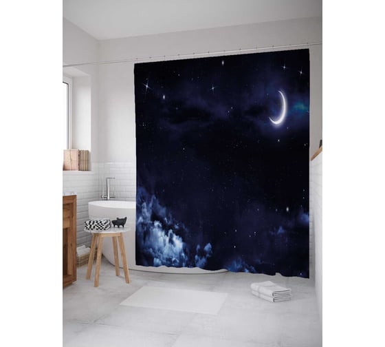 Штора (занавеска) для ванной JoyArty "Новая луна" из сатена, 180х200 см с крючками, sc_35633 1