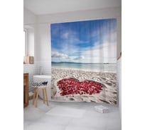 Штора (занавеска) для ванной JoyArty "Сердечко на песке" из сатена, 180х200 см с крючками, sc_7271