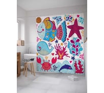 Штора (занавеска) для ванной JoyArty "Подводное счастье" из сатена, 180х200 см с крючками, sc_9514