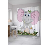 Штора (занавеска) для ванной JoyArty "Слоненок в цветах" из сатена, 180х200 см с крючками, sc_36206