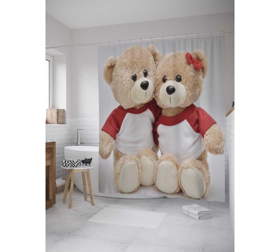 Штора (занавеска) для ванной JoyArty "Пара мишек" из сатена, 180х200 см с крючками, sc_8029 1