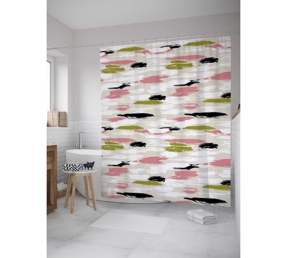 Штора (занавеска) для ванной JoyArty "Цветные мазки" из сатена, 180х200 см с крючками, sc_36490 1