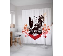 Штора (занавеска) для ванной JoyArty "Солнце и серф" из сатена, 180х200 см с крючками, sc_3966Sun&Surf