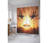 Штора (занавеска) для ванной JoyArty "Атака НЛО" из сатена, 180х200 см с крючками, sc_6850