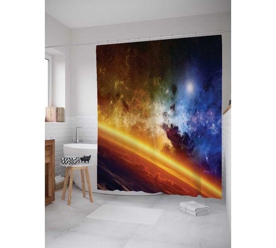 Штора (занавеска) для ванной JoyArty "Космическая грань" из сатена, 180х200 см с крючками, sc_9887 1