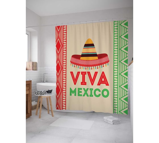 Штора (занавеска) для ванной JoyArty "Вива Мексика" из сатена, 180х200 см с крючками, sc_6547 1